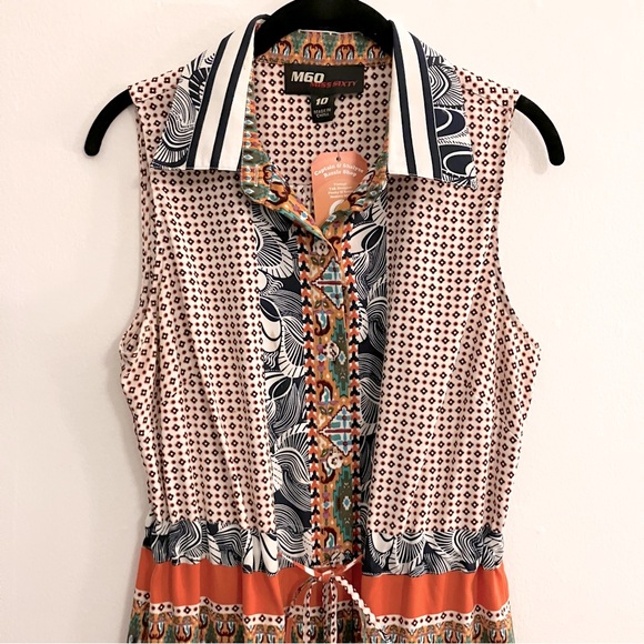 Miss Sixty M60 Graphic Color Block Sleeveless Collared Dress Size 10 - Picture 2 of 12